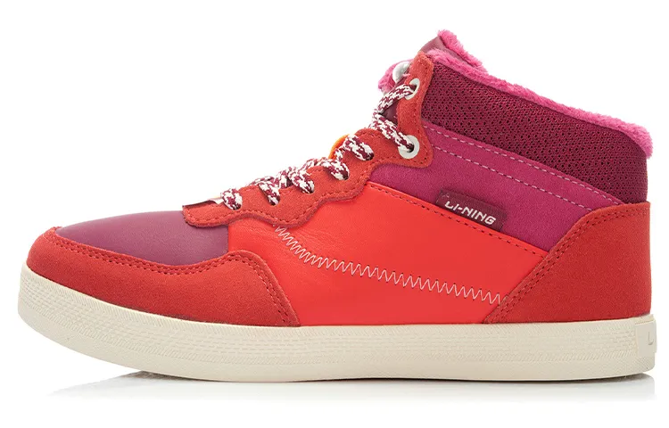 Li Ning Skateboard Shoes Women's Mid Top Red