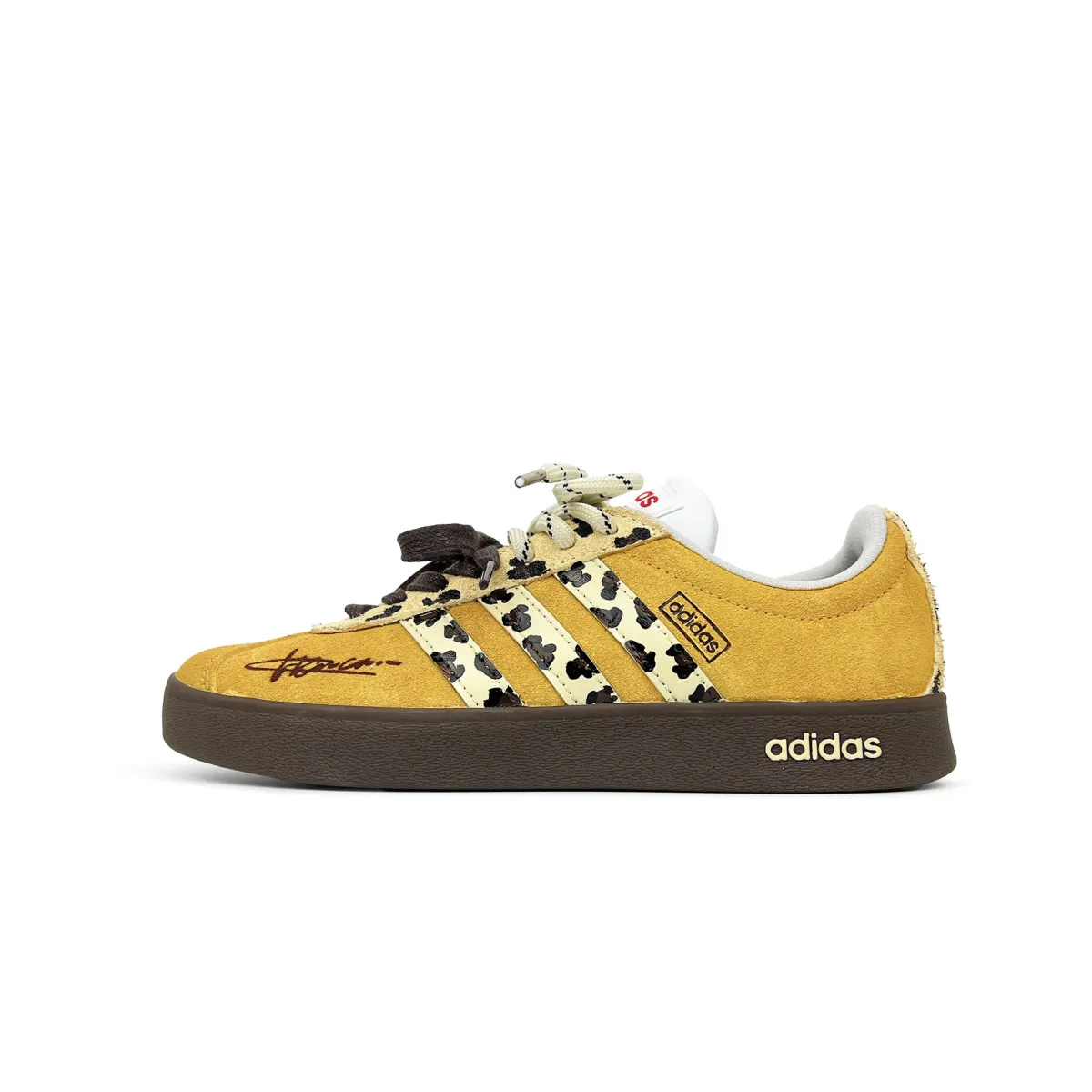Adidas VL COURT 2.0 Cute Leopard Suede Abrasion Resistant Low top Skateboard Shoes Unisex Yellow Brown