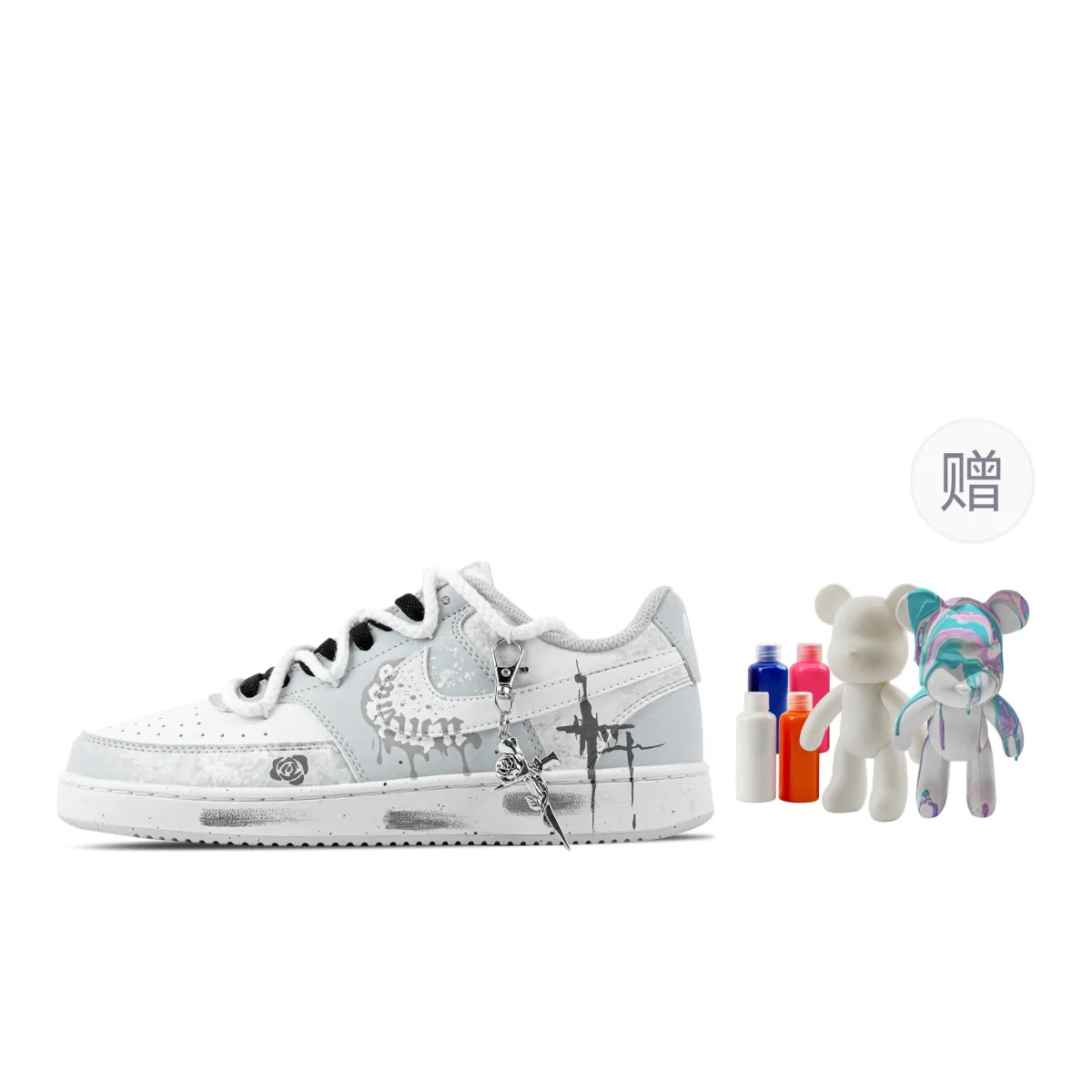 Nike Court Vision Rose Whisper, Fluid Bear Abrasion Resistant Low top Skateboard Shoes Men's Light Blue
