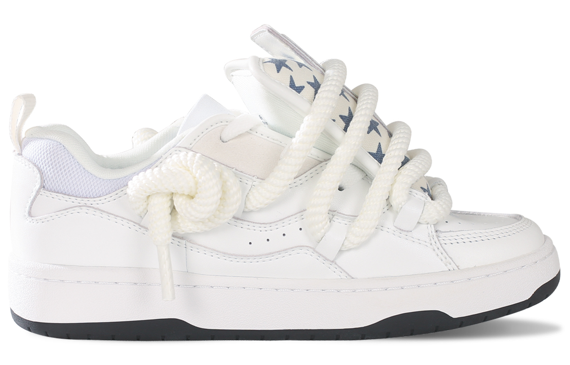 Ollieskate Puffy Shoes Slip Resistant Abrasion Resistant Low top Skateboard Shoes Unisex White Blue
