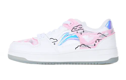 Li Ning Tianji Abrasion Resistant Cushioning Slip Resistant Breathable Low top Skateboard Shoes Women's Pink White