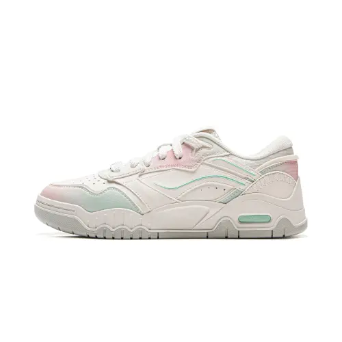Li Ning Moon White 3 Synthetic Leather Low top Skateboard Shoes Women's Beige Green Pink