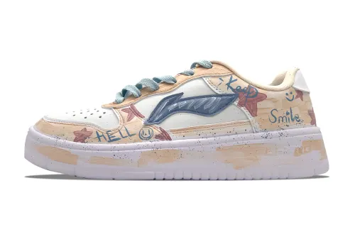 Li Ning Floating Boat Slip Resistant Cushioning Abrasion Resistant Low top Skateboard Shoes Women's White Apricot