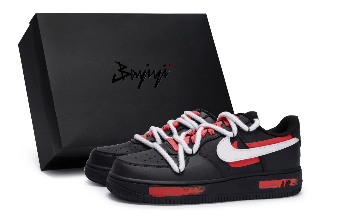 Nike Air Force 1 Low top Skateboard Shoes Unisex Black White Red