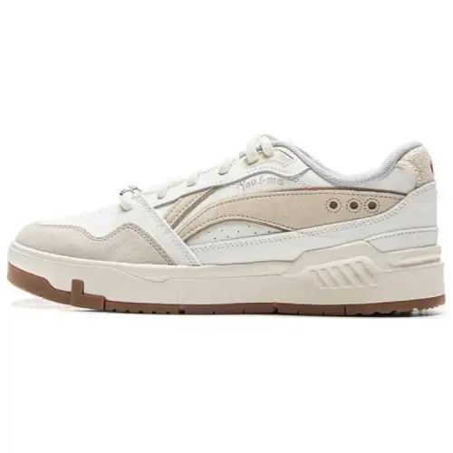 Li Ning Common 80s Slip Resistant Abrasion Resistant Low top Skateboard Shoes Men's White Beige