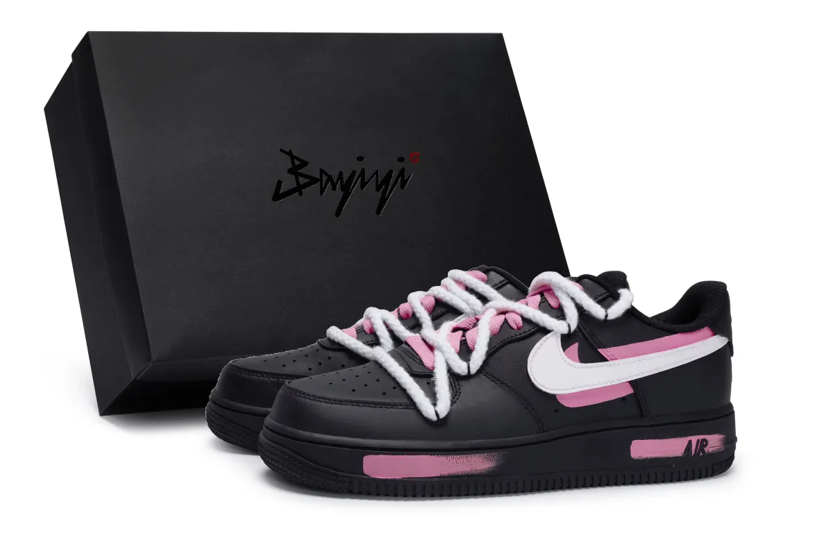 Nike Air Force 1 Low top Skateboard Shoes Unisex Black White Rose Red