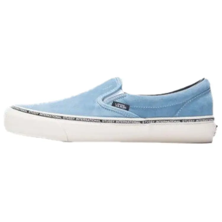 Stussy x Vans CLASSIC SLIP on Abrasion Resistant Abrasion Resistant Low top Skateboard Shoes Men's Blue White