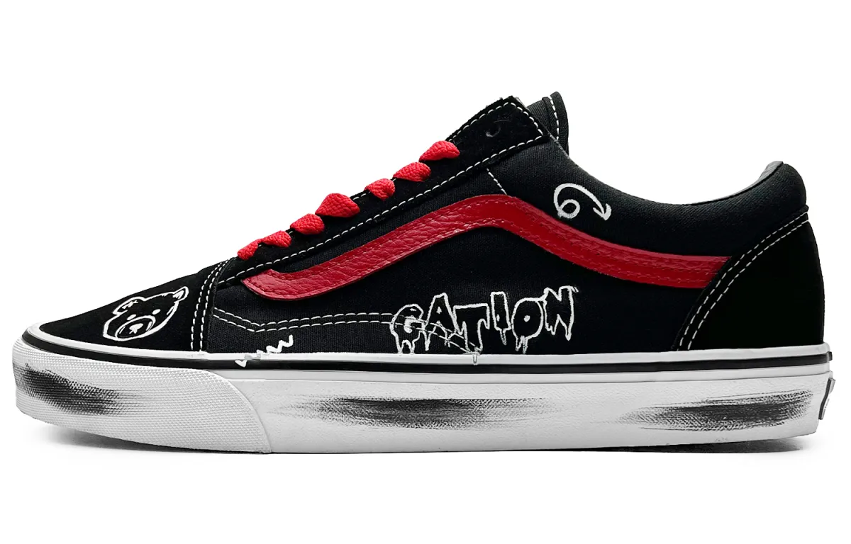 Vans Old Skool Slip Resistant Abrasion Resistant Low top Skateboard Shoes Unisex Black Red