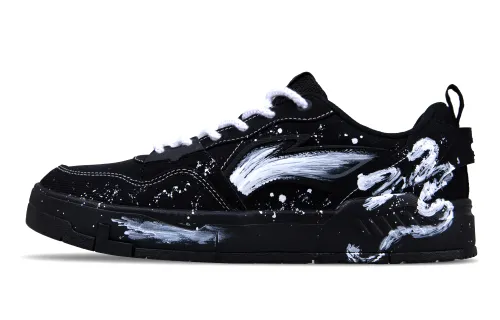 Li Ning Original Era Slip Resistant, Abrasion Resistant, Lightweight Low top Skateboard Shoes Men's Black White