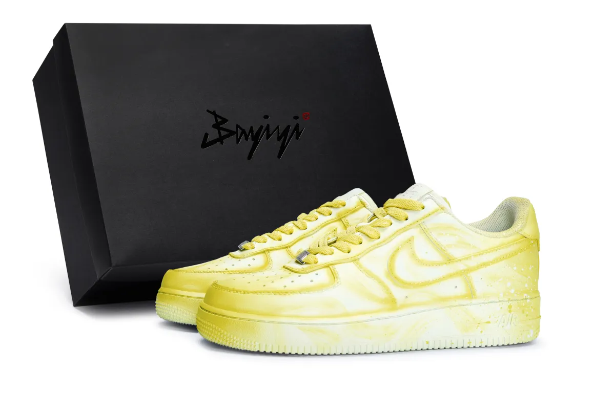 Nike Air Force 1 811 Manufacturing, Aurora Galaxy Yellow Slip Resistant Low top Skateboard Shoes Unisex White Yellow
