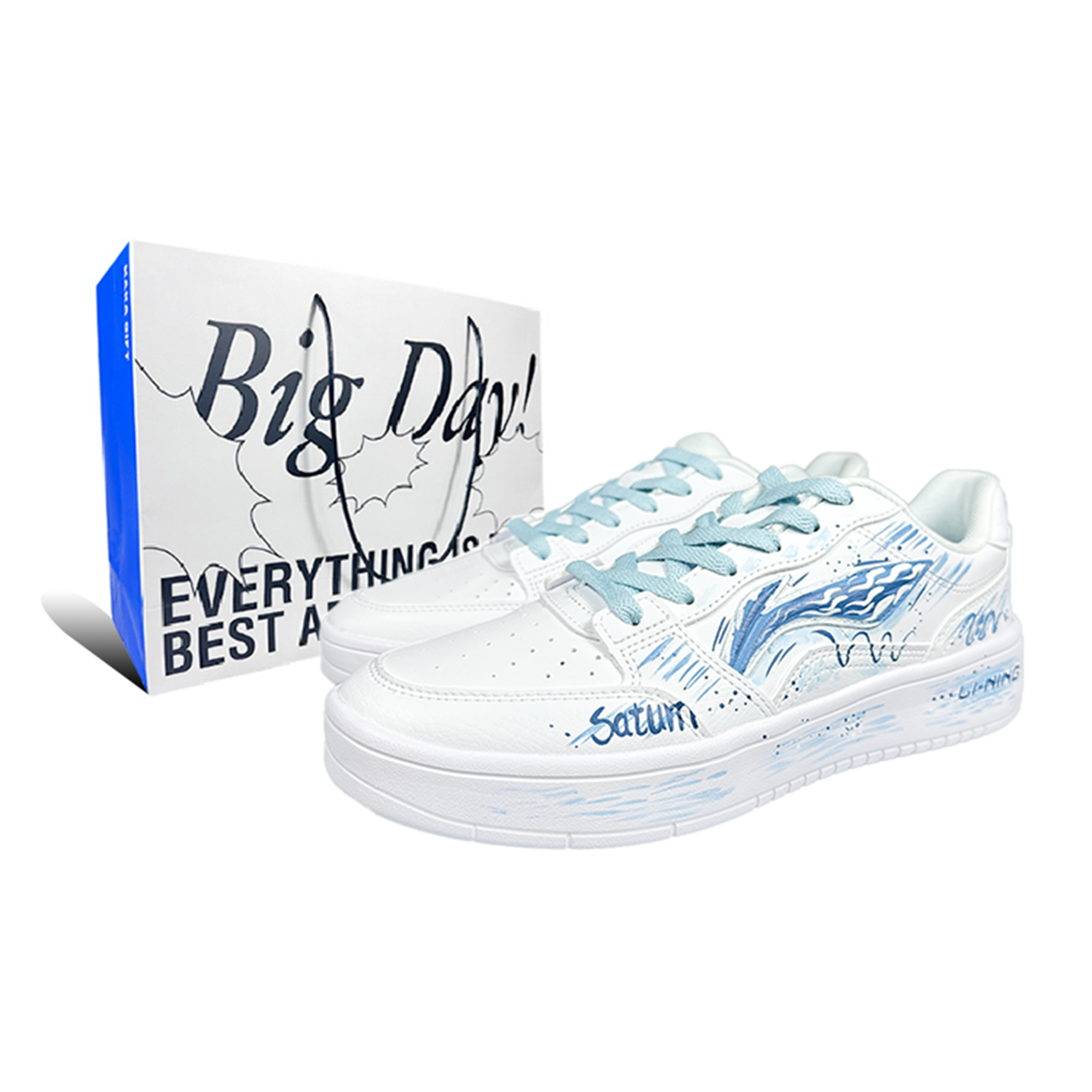 Li Ning Sycee Cushioning Abrasion Resistant Breathable Low top Skateboard Shoes Men's White Blue
