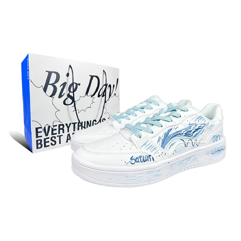 Li Ning Sycee Cushioning Abrasion Resistant Breathable Low top Skateboard Shoes Men's White Blue