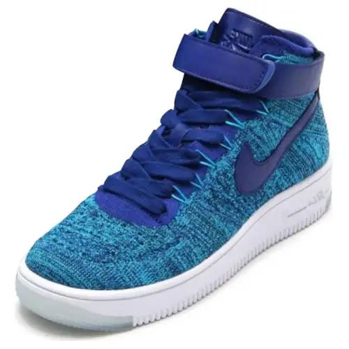 Nike Air Force 1 Slip Resistant Abrasion Resistant Mid top Skateboard Shoes Unisex Blue White