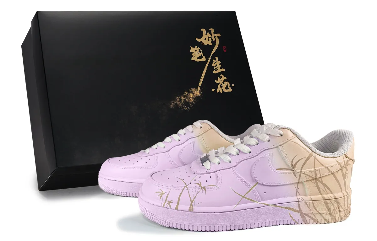 Nike Air Force 1 Wondrous Brush Blossoms, Misty Blue Veil Low top Skateboard Shoes Unisex Purple Orange