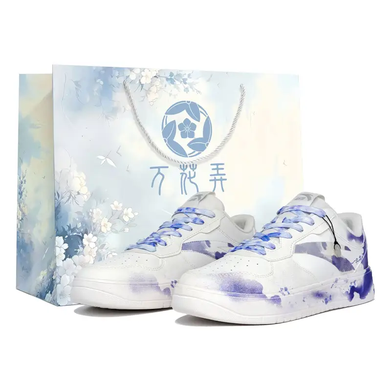 Anta Slip Resistant Abrasion Resistant Low top Skateboard Shoes Unisex White Purple Blue