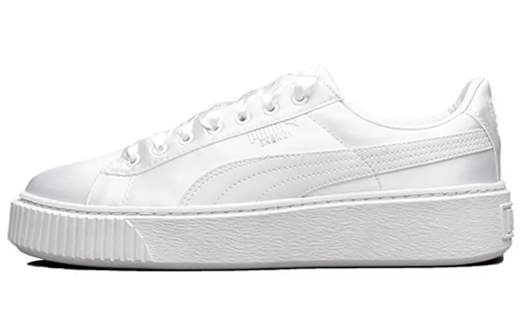 PUMA Basket Platform Thick Sole Heighten Unisex White Silk