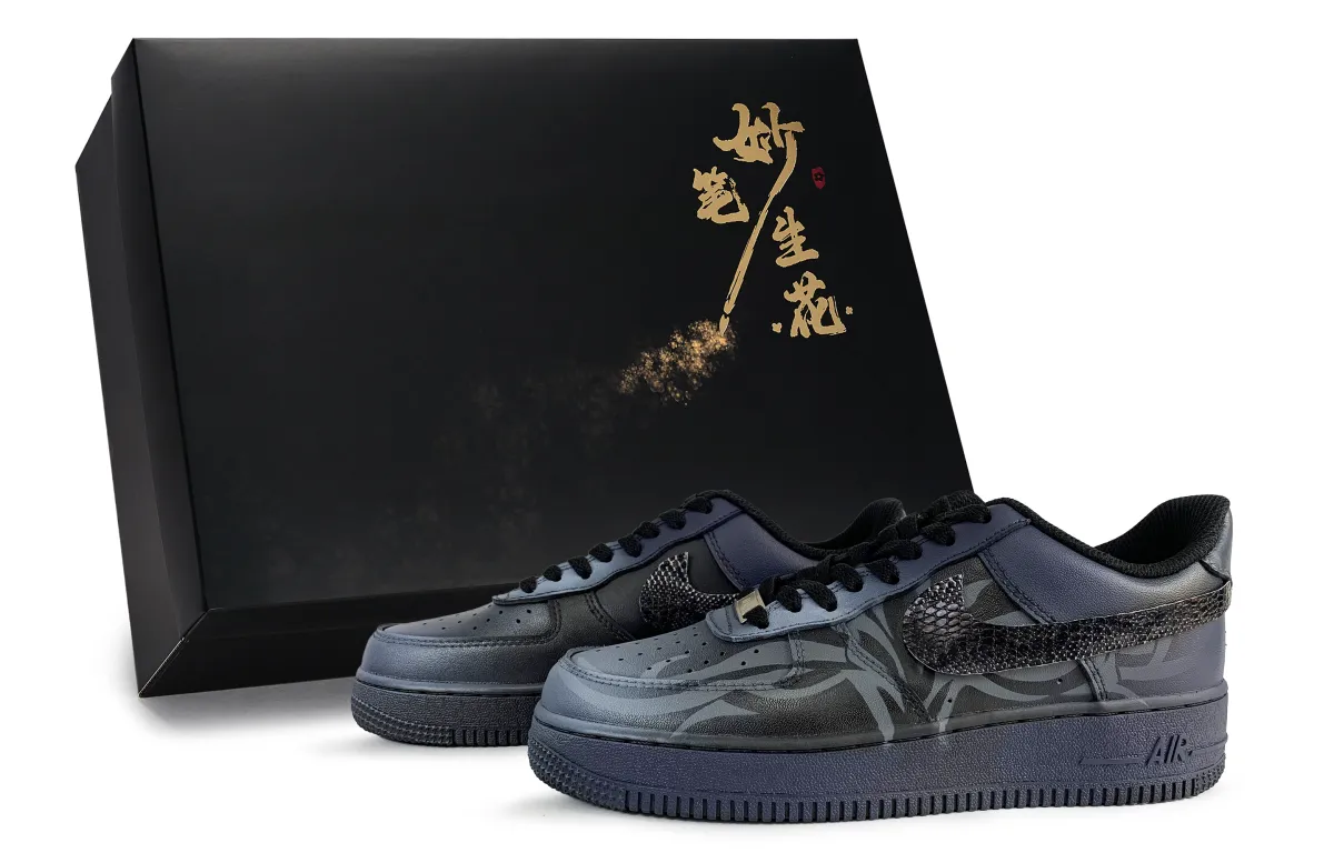 Nike Air Force 1 Subtle Texture Black Charm Abrasion Resistant Low top Skateboard Shoes Unisex Black Gray