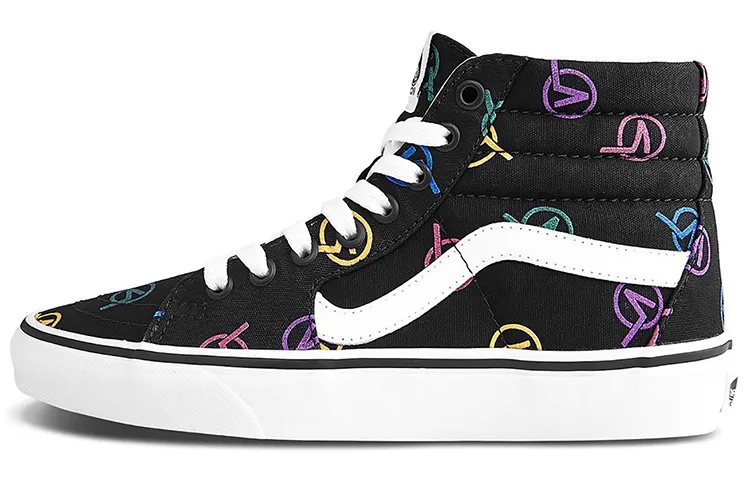 Vans SK8 High top Skateboard Shoes Unisex Black Color Printing