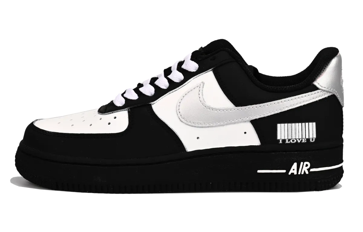Nike Air Force 1 Slip Resistant Low top Skateboard Shoes Unisex Black Silver