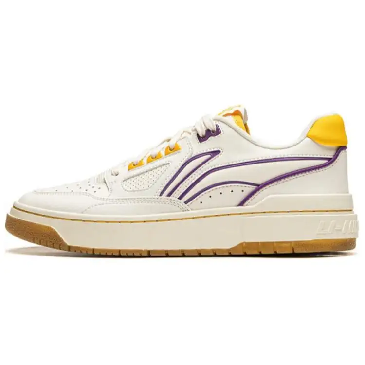 Li Ning BadFive Rising Stars Slip Resistant Abrasion Resistant Low top Skateboard Shoes Unisex White Purple Yellow