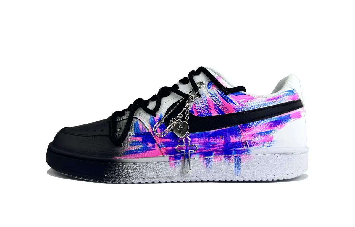 Nike Court Vision 1 Neon City Abrasion Resistant Low top Skateboard Shoes Unisex Blue Pink Black White