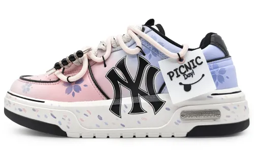 MLB Chunky Liner Pu Abrasion Resistant Height Increasing Low top Skateboard Shoes Unisex Gradient Pink Purple