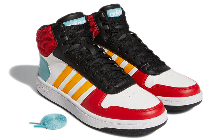 Мужские кроссовки adidas neo Hoops 2.0 (белый / черный / красный / желтый) — Белый / чёрный / красный / жёлтый — фото 4