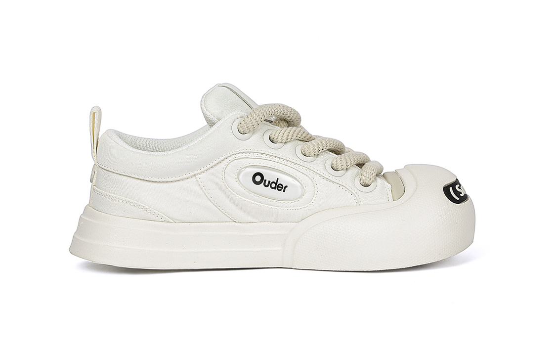 Ouder Smiler Classic Trendy Vintage Height Increasing Low top Canvas Skateboard Shoes Unisex Ecru