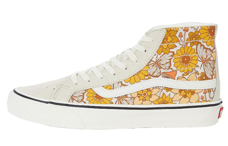 Vans Sk8 HI 38 flower-printed high-top casual sneakers white and yellow