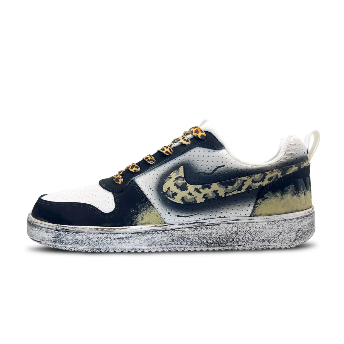 Nike Court Vision Ruined Ruins Tiger Print Synthetic Leather Abrasion Resistant Low top Skateboard Shoes Men's
