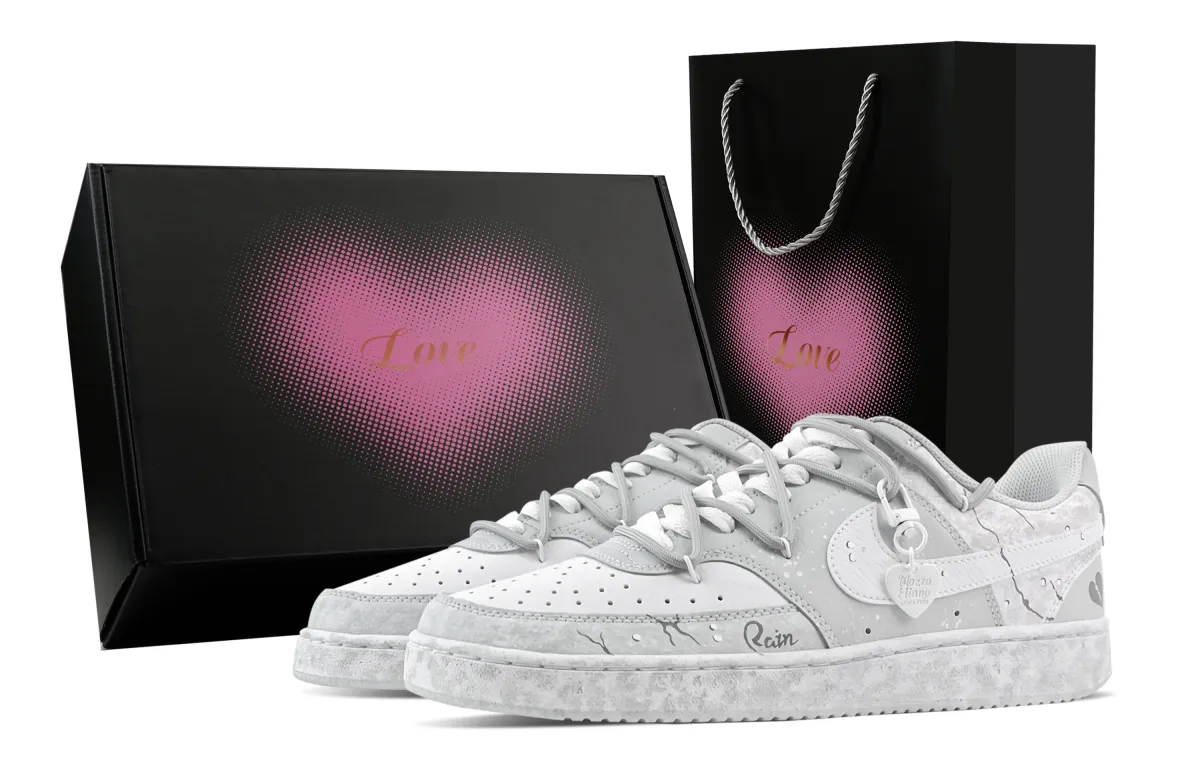 Nike Court Vision Drizzle Heart, Heart Box Abrasion Resistant Low top Skateboard Shoes Men's Light Gray