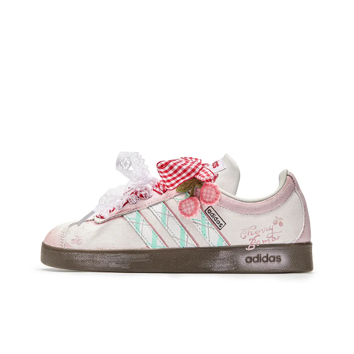 Adidas Wu Jian, Pink Cherry Slip Resistant Slip Resistant Low top Skateboard Shoes Unisex Pink Brown