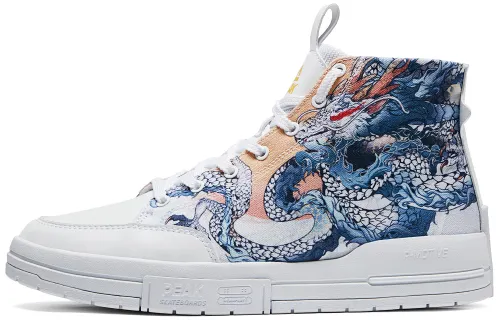 PEAK High top Skateboard Shoes Men's White Dragon Misty Blue Colorway
