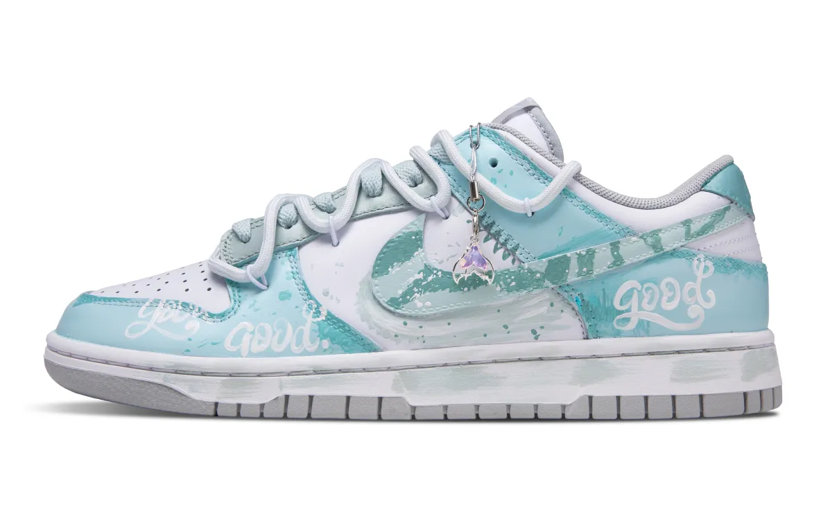 Nike Mermaid Ocean Cow Leather Slip Resistant Cushioning Low top Skateboard Shoes Unisex Blue