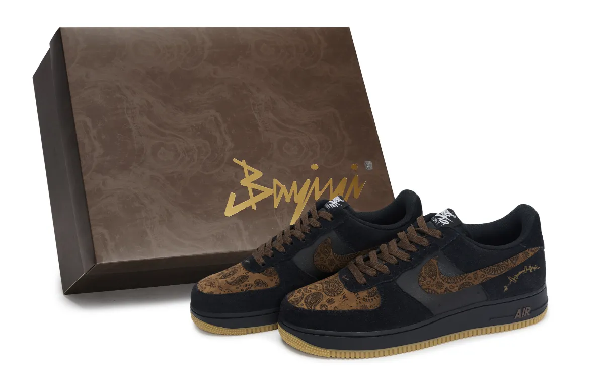 Nike Air Force 1 811 Manufacturing, Caramel Paisley, Special Shoe Box Abrasion Resistant Low top Skateboard Shoes Men's