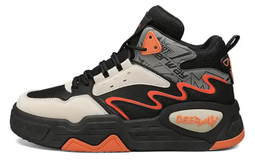 DEERWAY Slip Resistant Impact Resistance Mid top Skateboard Shoes Men's Black Orange