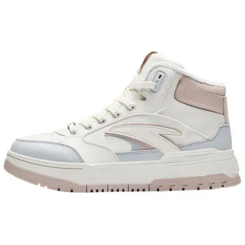 Anta 982 Fleece Lined Comfortable Thermal Slip Resistant High top Skateboard Shoes Women's White Pink Blue