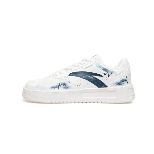 Anta Synthetic Leather Slip Resistant Cushioning Low top Skateboard Shoes Men's White Blue