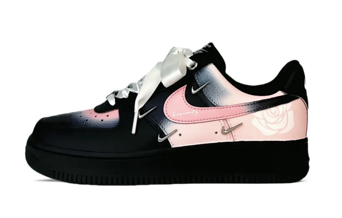 Nike Air Force 1 Slip Resistant Abrasion Resistant Low top Skateboard Shoes Women's Black Pink Silver