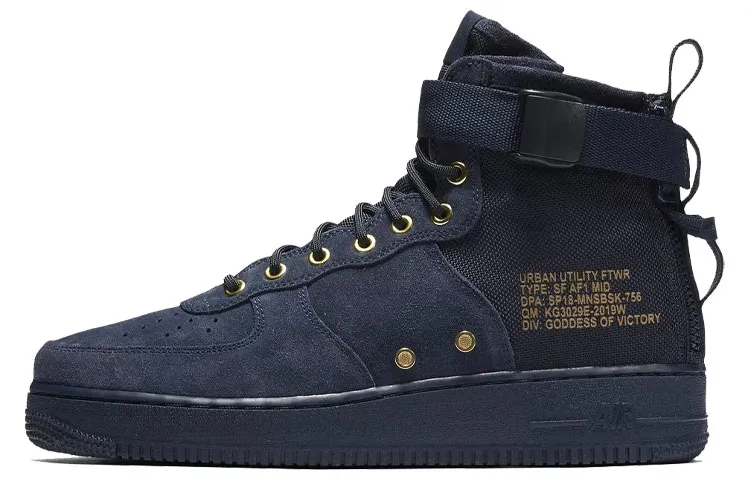 Nike Sf Air Force 1 Mid Obsidian Metallic Gold