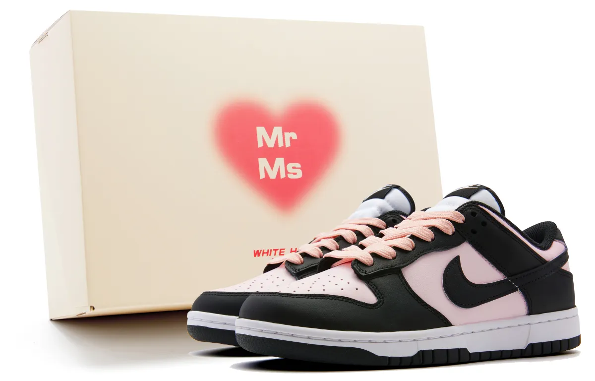 Nike Dunk Retro Leather Slip Resistant Abrasion Resistant Low top Skateboard Shoes Unisex Black Pink
