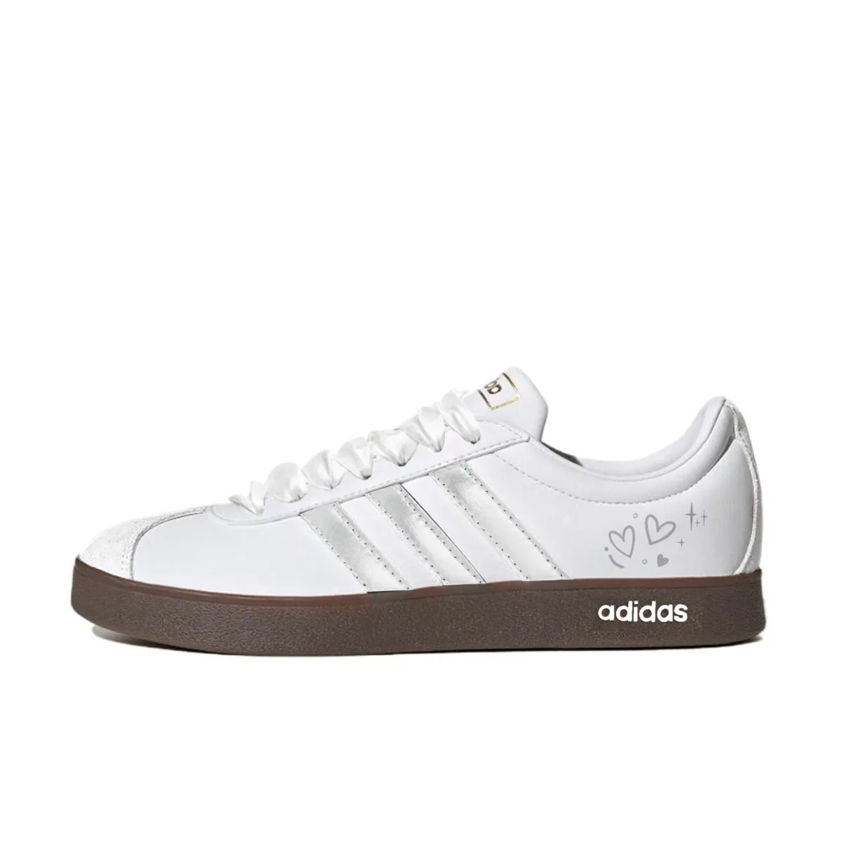 Adidas VL COURT 2.0 Slip Resistant Abrasion Resistant Low top Skateboard Shoes Women's Silver White
