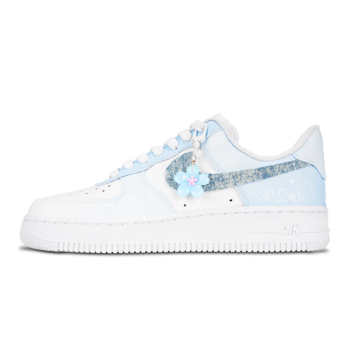Nike Air Force 1 Small Flower Love Slip Resistant Abrasion Resistant Low top Skateboard Shoes Women's White Blue