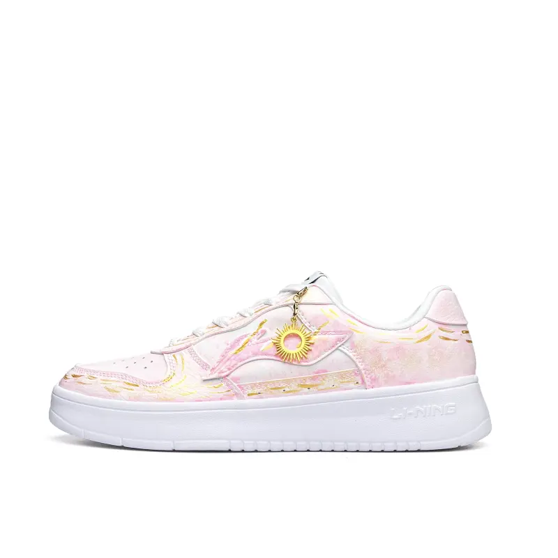 Li Ning Floating Boat Lightweight Slip Resistant Low top Skateboard Shoes Unisex White Pink