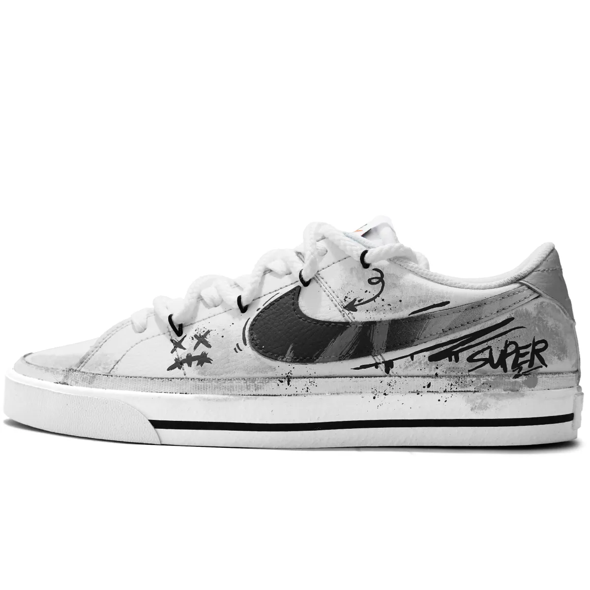 Nike Court Legacy Ink Fantasy Coverage Abrasion Resistant Low top Skateboard Shoes Unisex White Gray
