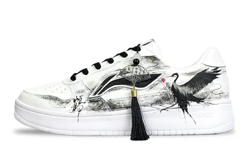 Li Ning Floating Boat Slip Resistant, Abrasion Resistant, Breathable Low top Skateboard Shoes Men's Black White