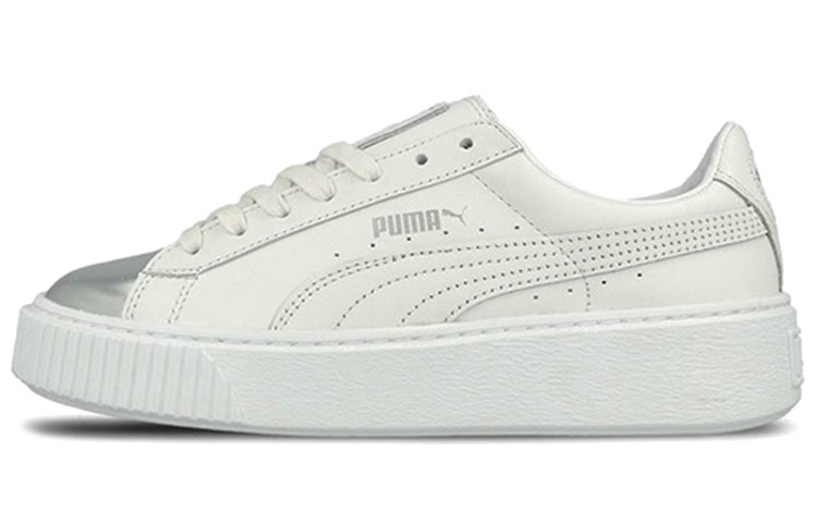Женские кеды PUMA Basket Platform (бело-серебристые)
