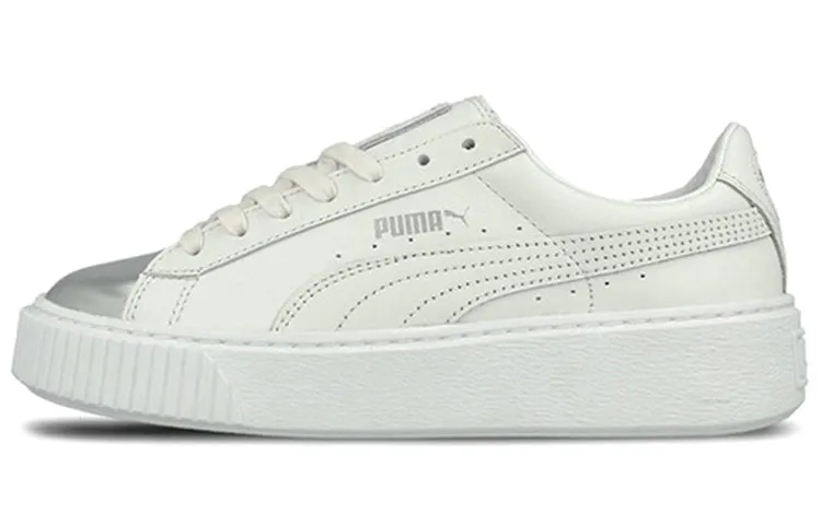 PUMA Basket Skate Shoes 'White Silver' Women's