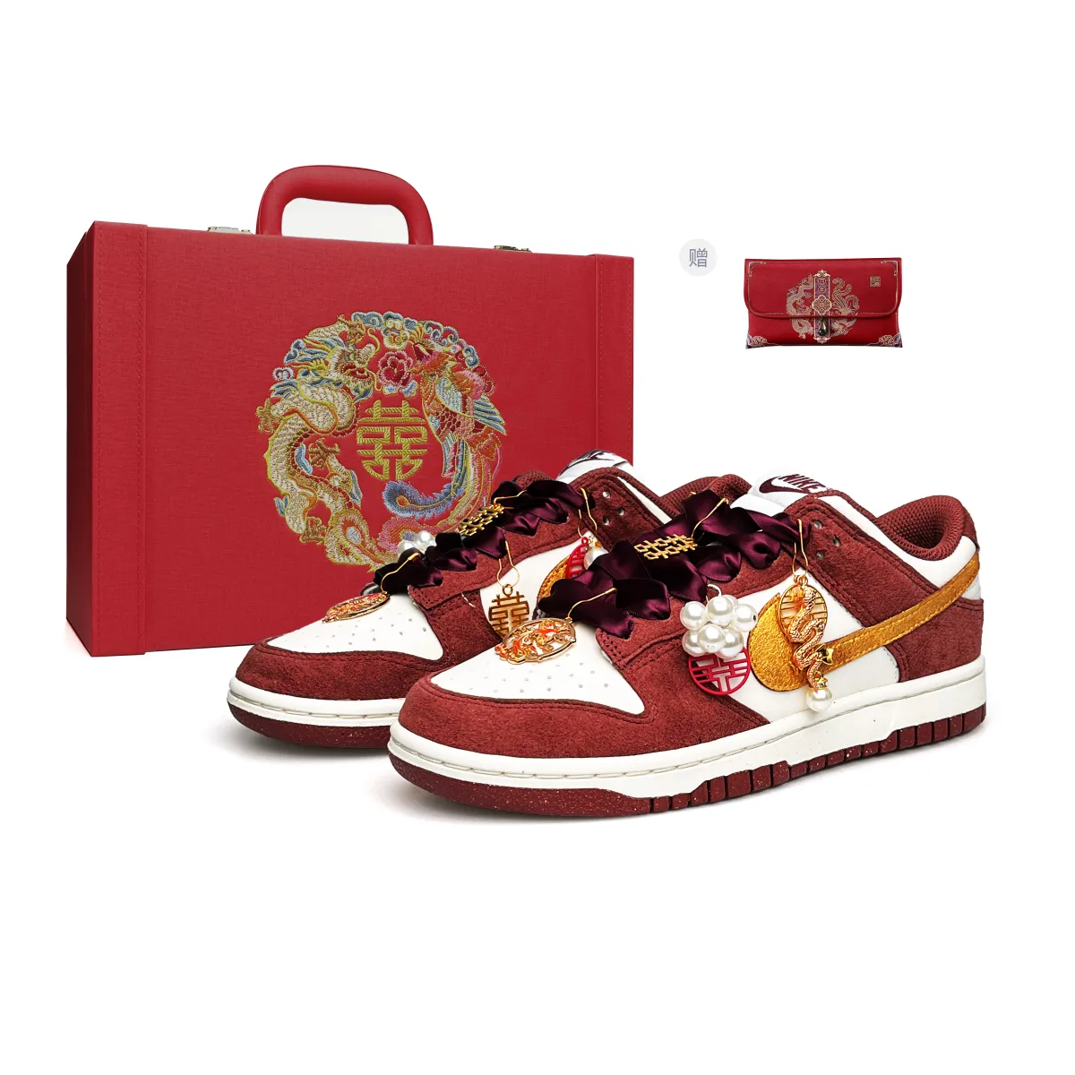 Nike Dunk Leather Lightweight Breathable Low top Skateboard Shoes Unisex Red