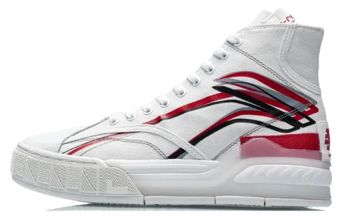 Li Ning Wave Skateboard Shoes Women's High Top Ecru/Bull Red
